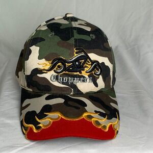 Choppers Baseball Cap Biker Hat Adjustable Camo Red Flames Embroidered Flaw